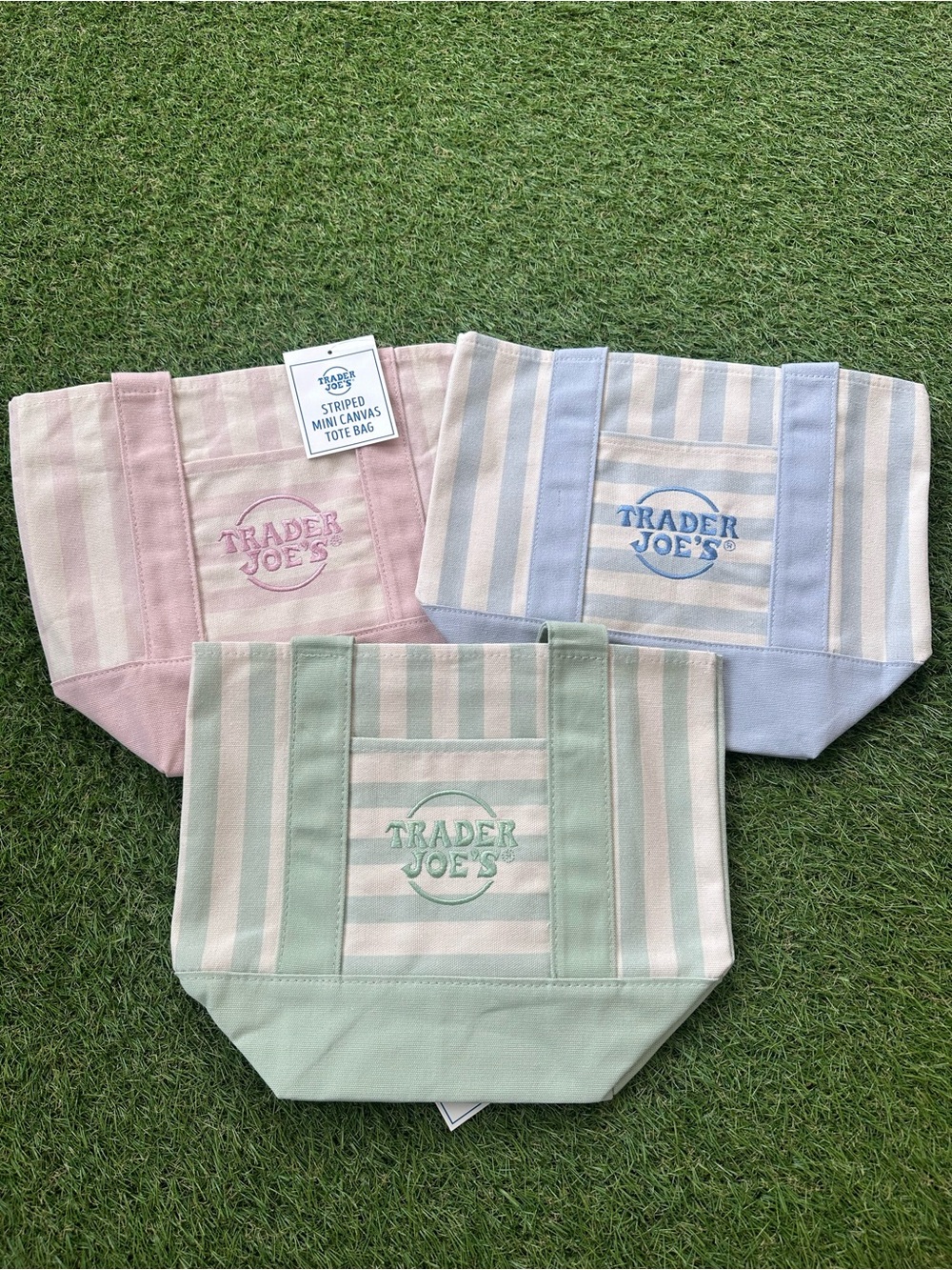 Trader Joe's Mini Pastel Striped Tote Bag Set Of 3